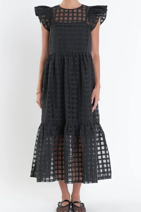 ENGLISH FACTORY Organza | Tops*- Organza Midi Dress BLACK