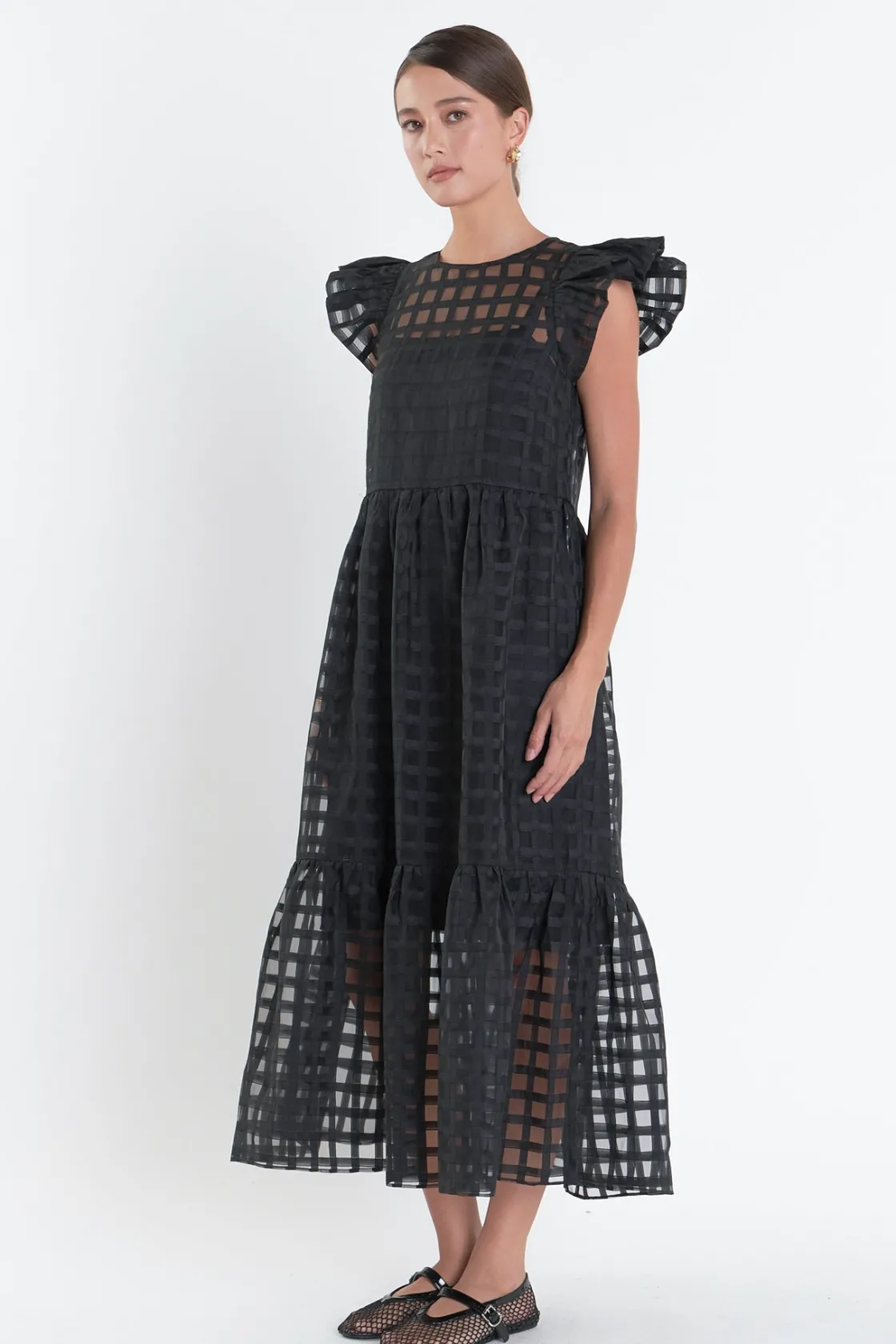 english_factory__organza__1-2.webp ENGLISH FACTORY Organza | Tops*- Organza Midi Dress BLACK
