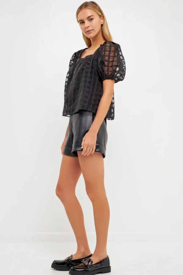 ENGLISH FACTORY Tops*- Organza Gridded Square Neck Crop Top
