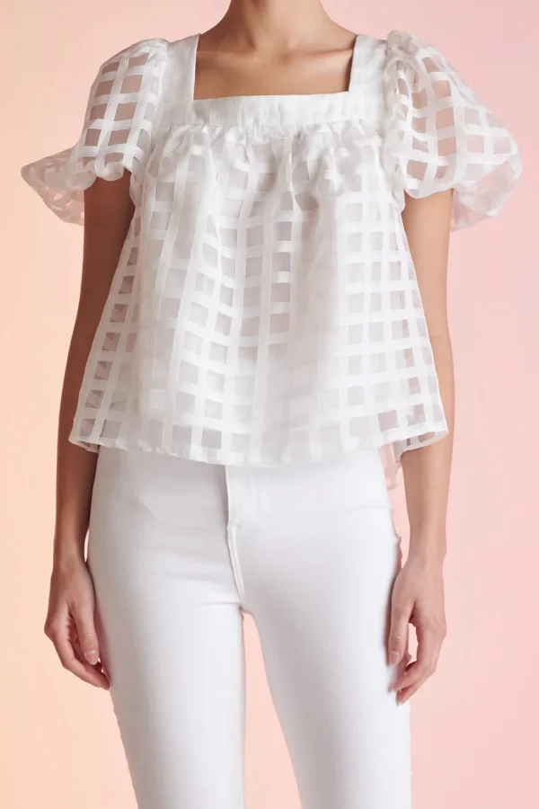 ENGLISH FACTORY Tops*- Organza Gridded Square Neck Crop Top