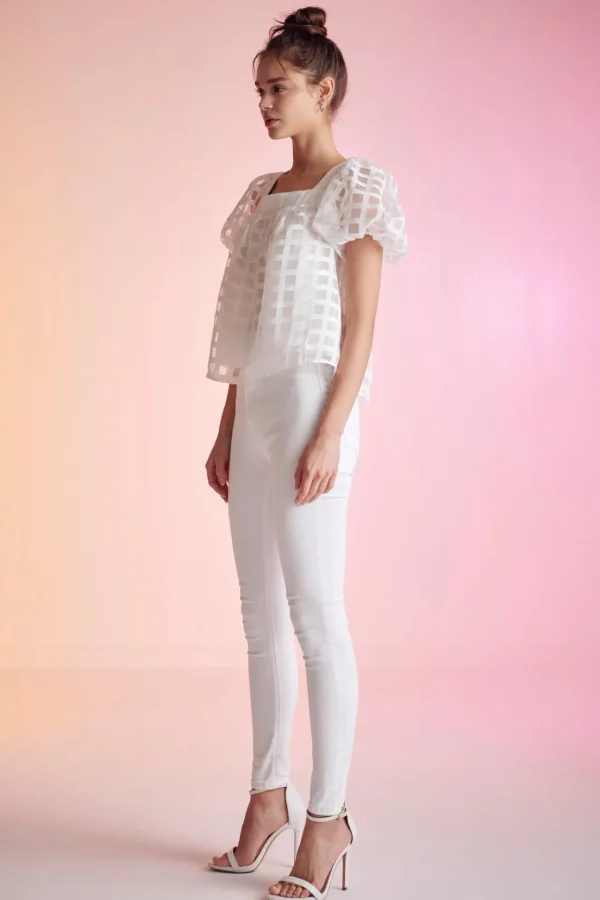 ENGLISH FACTORY Tops*- Organza Gridded Square Neck Crop Top
