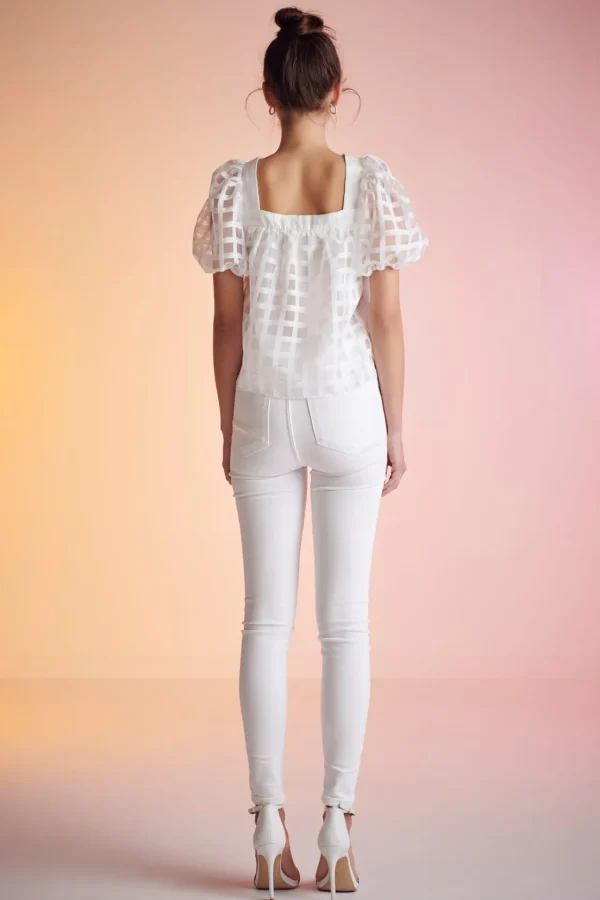 ENGLISH FACTORY Tops*- Organza Gridded Square Neck Crop Top