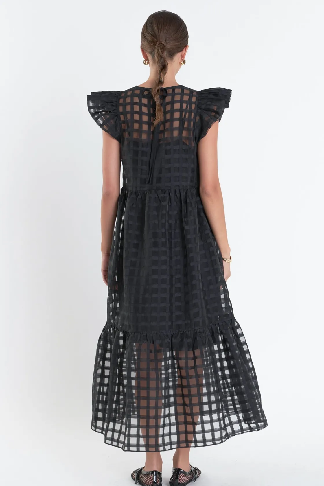 english_factory__organza__2-2.webp ENGLISH FACTORY Organza | Tops*- Organza Midi Dress BLACK