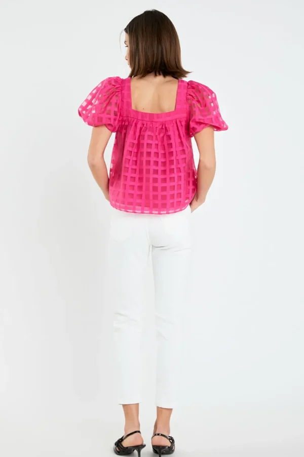 ENGLISH FACTORY Tops*- Organza Gridded Square Neck Crop Top