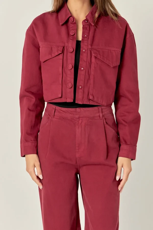 ENGLISH FACTORY Matching Sets | Jackets & Coats*- Oversize Pocket Cropped Jacket BURGUNDY