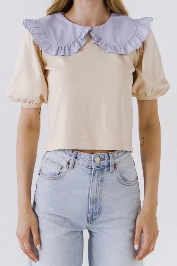 ENGLISH FACTORY Sweaters & Knits | Tops*- Oversized Ruffled Collar Knit Top