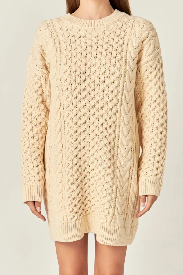 ENGLISH FACTORY Knit Dresses | Sweaters & Knits*- Oversized Cable Knit Dress CREAM