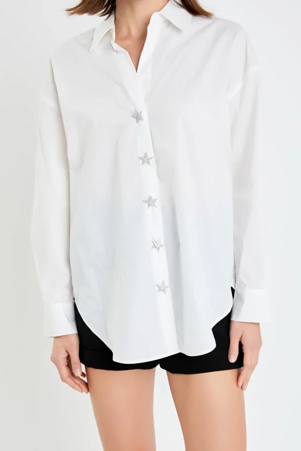 ENGLISH FACTORY Shirts & Blouses | Tops*- Oversized Collared Button Detail Shirt WHITE