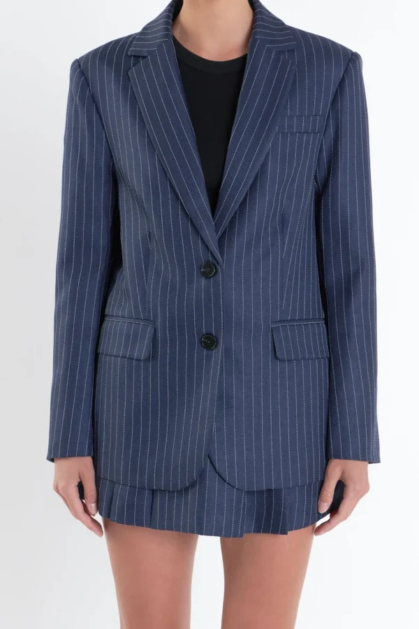 ENGLISH FACTORY Blazers | Tops*- Oversized Stripe Blazer NAVY