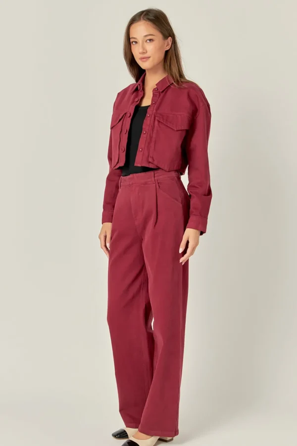 ENGLISH FACTORY Matching Sets | Jackets & Coats*- Oversize Pocket Cropped Jacket BURGUNDY