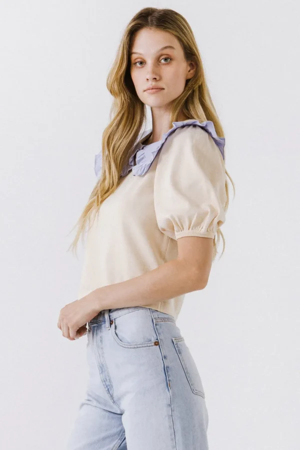 ENGLISH FACTORY Sweaters & Knits | Tops*- Oversized Ruffled Collar Knit Top