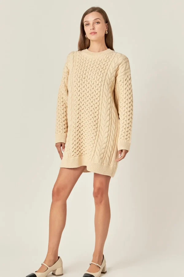ENGLISH FACTORY Knit Dresses | Sweaters & Knits*- Oversized Cable Knit Dress CREAM
