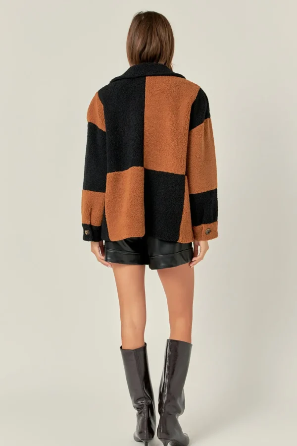 ENGLISH FACTORY Jackets & Coats | Tops*- Oversize Teddy Check Jacket BLACK/CAMEL