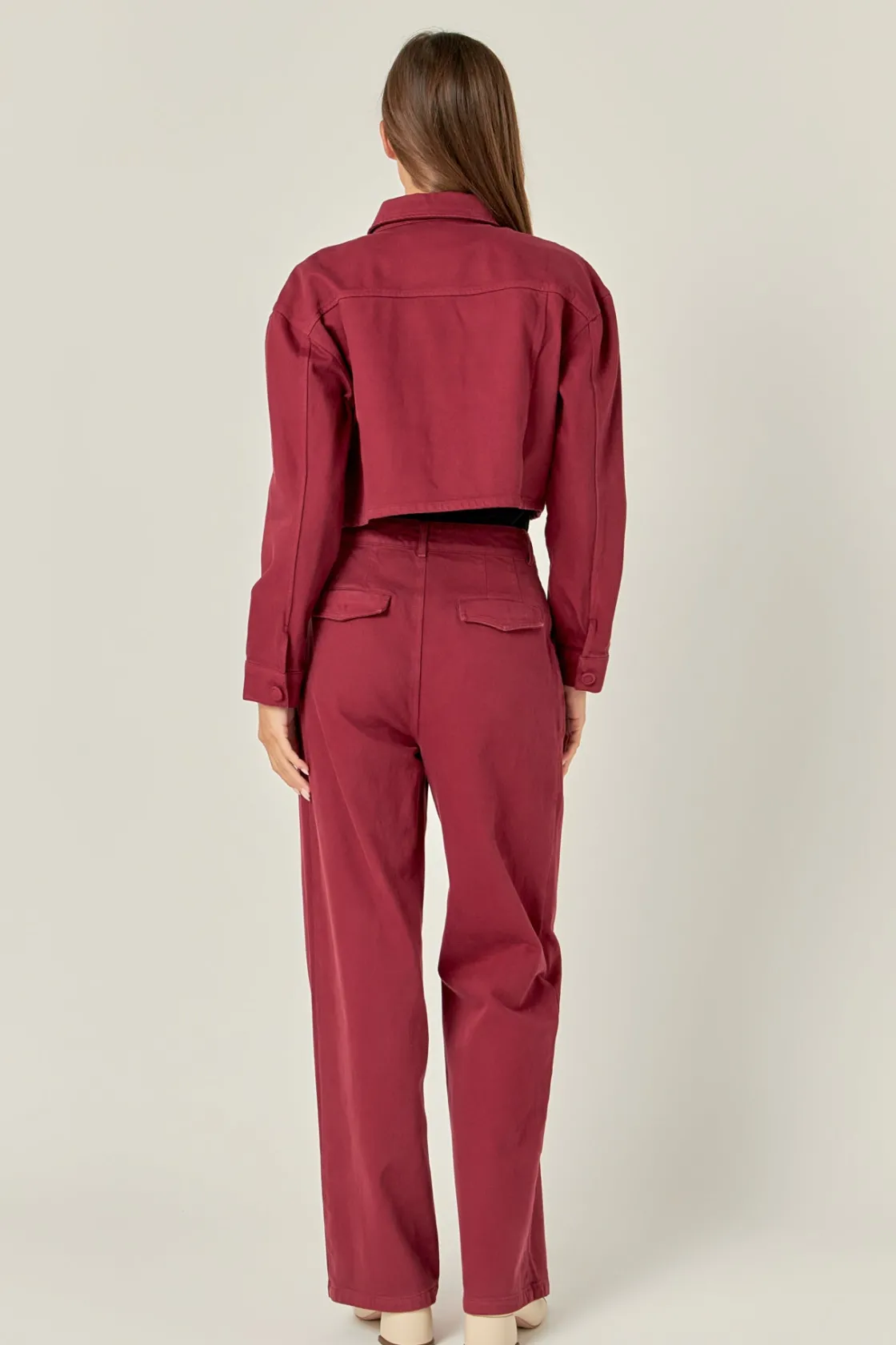 english_factory__oversize_2-13.webp ENGLISH FACTORY Matching Sets | Jackets & Coats*- Oversize Pocket Cropped Jacket BURGUNDY