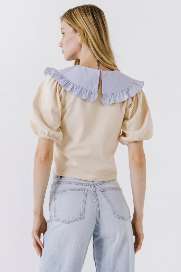 ENGLISH FACTORY Sweaters & Knits | Tops*- Oversized Ruffled Collar Knit Top