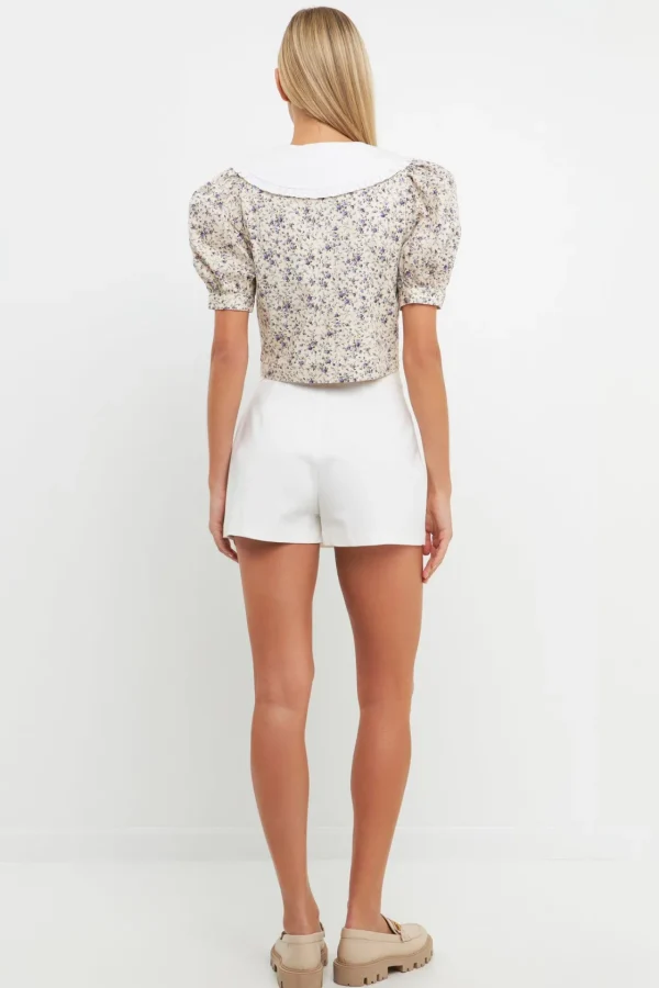 ENGLISH FACTORY Shirts & Blouses | Tops*- Oversized Collar Floral Top IVORYMULTI