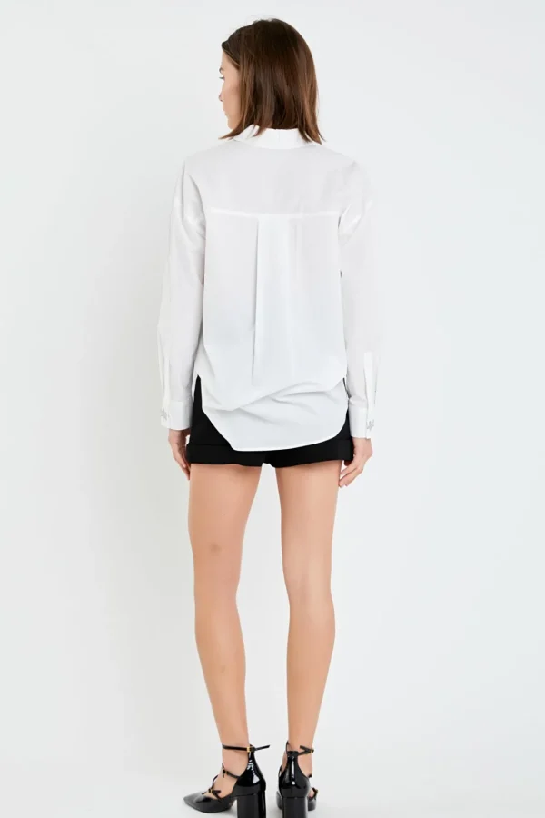 ENGLISH FACTORY Shirts & Blouses | Tops*- Oversized Collared Button Detail Shirt WHITE