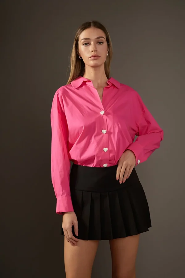 ENGLISH FACTORY Shirts & Blouses | Tops*- Oversize Collared Shirt FUCHSIA
