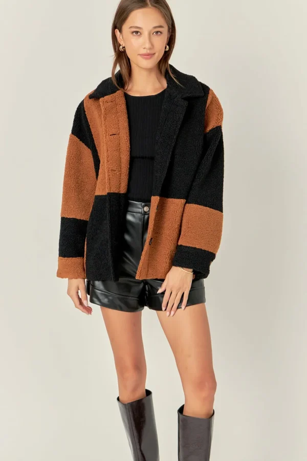 ENGLISH FACTORY Jackets & Coats | Tops*- Oversize Teddy Check Jacket BLACK/CAMEL