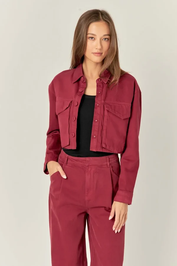 ENGLISH FACTORY Matching Sets | Jackets & Coats*- Oversize Pocket Cropped Jacket BURGUNDY