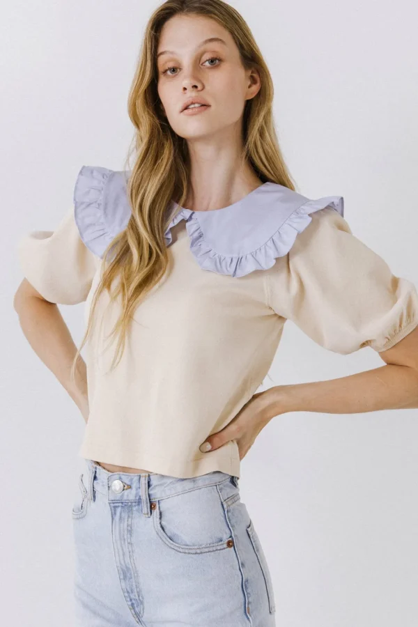 ENGLISH FACTORY Sweaters & Knits | Tops*- Oversized Ruffled Collar Knit Top