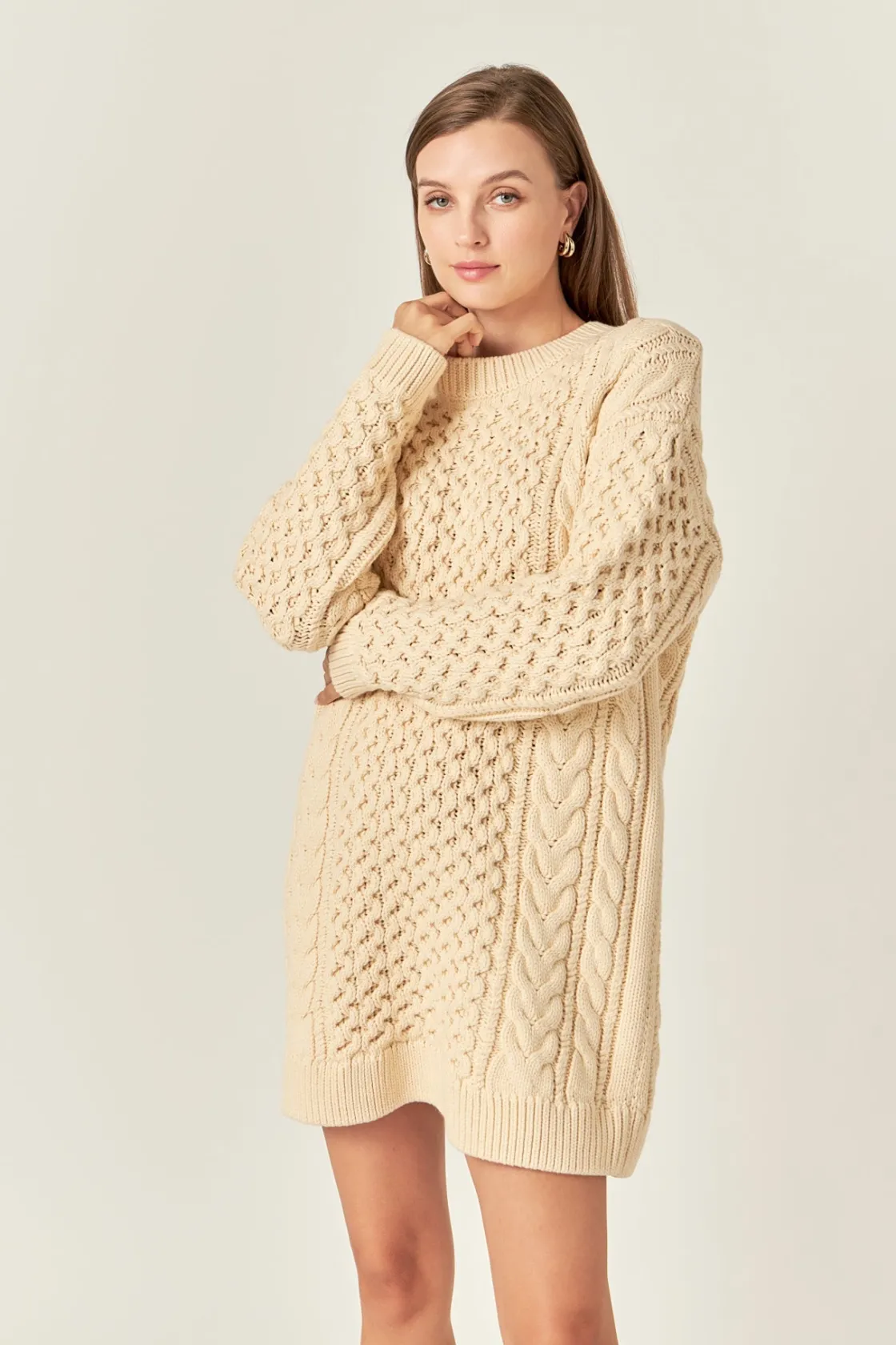 english_factory__oversize_3-16.webp ENGLISH FACTORY Knit Dresses | Sweaters & Knits*- Oversized Cable Knit Dress CREAM