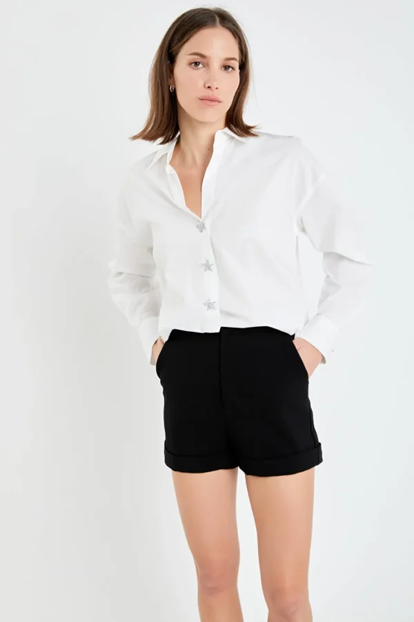 ENGLISH FACTORY Shirts & Blouses | Tops*- Oversized Collared Button Detail Shirt WHITE