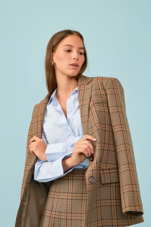 ENGLISH FACTORY Blazers | Tops*- Oversized Check Blazer BROWN