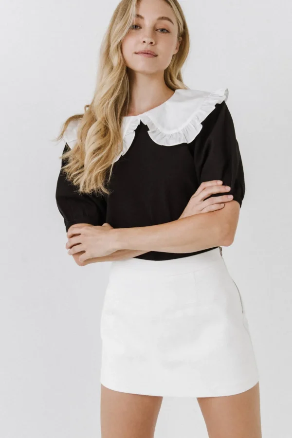 ENGLISH FACTORY Sweaters & Knits | Tops*- Oversized Ruffled Collar Knit Top