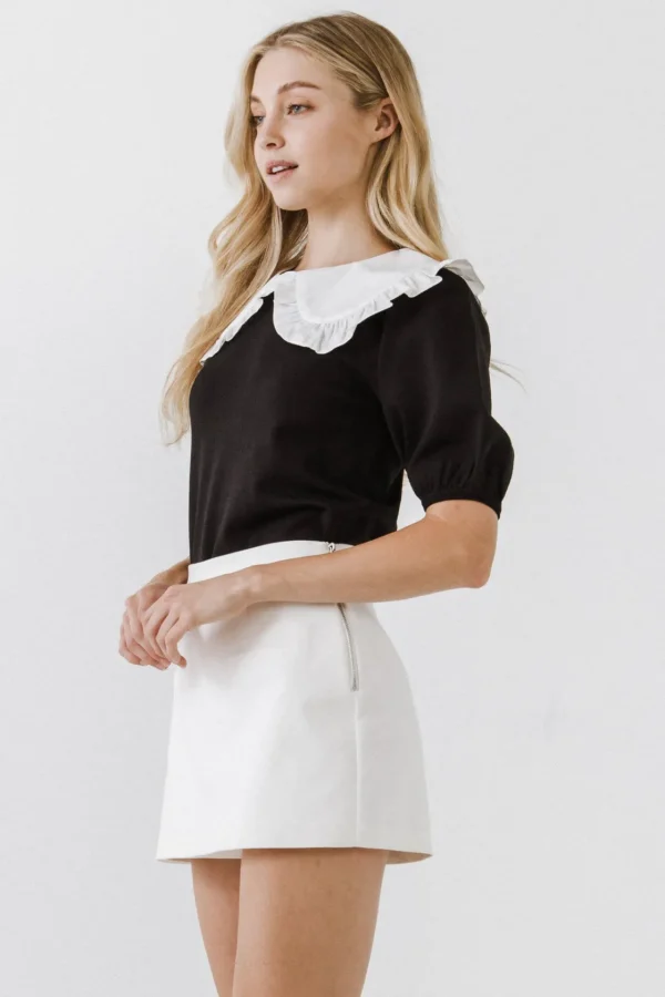 ENGLISH FACTORY Sweaters & Knits | Tops*- Oversized Ruffled Collar Knit Top