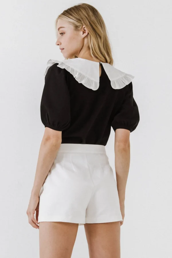 ENGLISH FACTORY Sweaters & Knits | Tops*- Oversized Ruffled Collar Knit Top