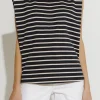 ENGLISH FACTORY Tops*- Padded Shoulder Stripe T-Shirt NAVYWHITESTRIPE
