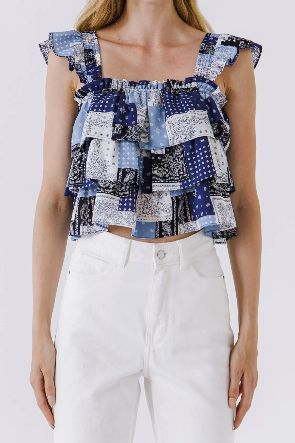 english_factory__paisley__0-1.webp ENGLISH FACTORY Matching Sets | Tops*- Paisley Ruffled Top BLUEMULTI