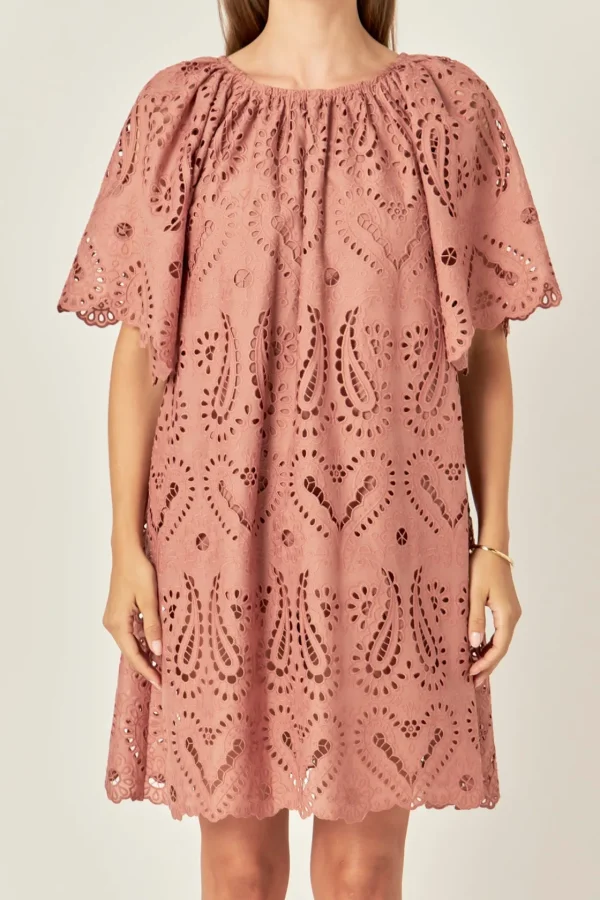 ENGLISH FACTORY Boho Dresses | Tops*- Paisley Embroidered Mini Dress CAMEL