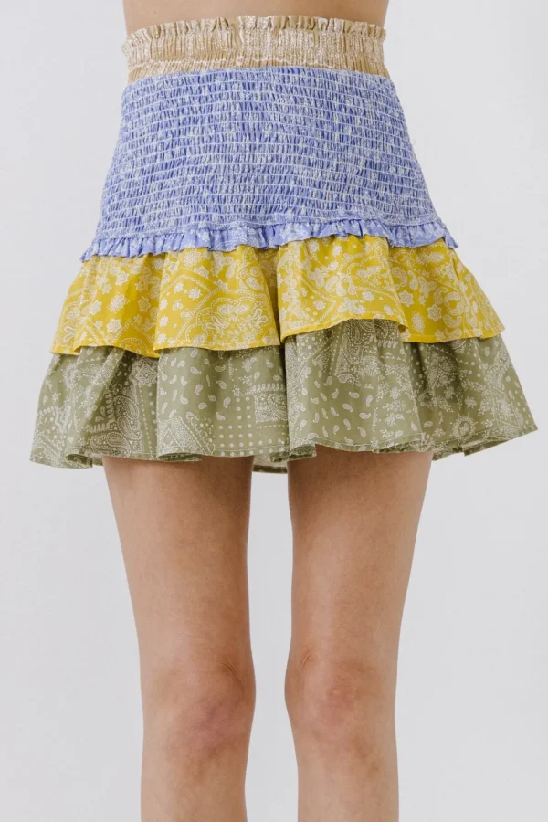 ENGLISH FACTORY Skirts | Tops*- Paisley Colorblock Ruffled Mini Skirt MULTI