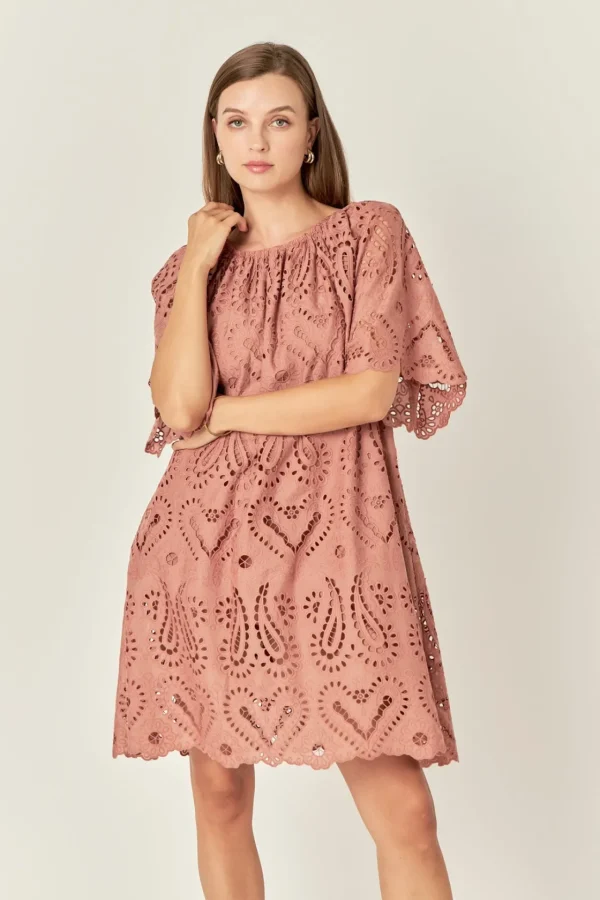 ENGLISH FACTORY Boho Dresses | Tops*- Paisley Embroidered Mini Dress CAMEL