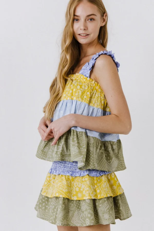 ENGLISH FACTORY Skirts | Tops*- Paisley Colorblock Ruffled Mini Skirt MULTI