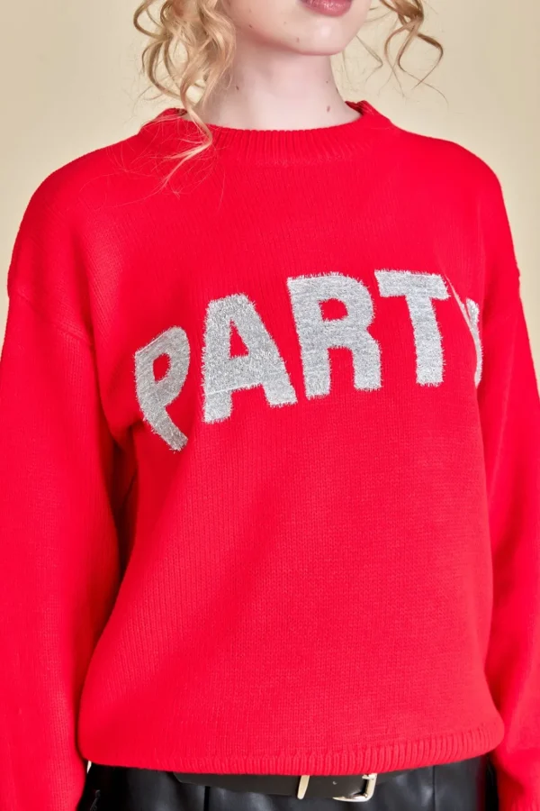 ENGLISH FACTORY Sweaters & Knits | Tops*- Party Glitter Lettering Sweater RED