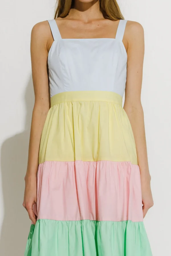 ENGLISH FACTORY Tops*- Pastel Color Block Midi Dress MULTI