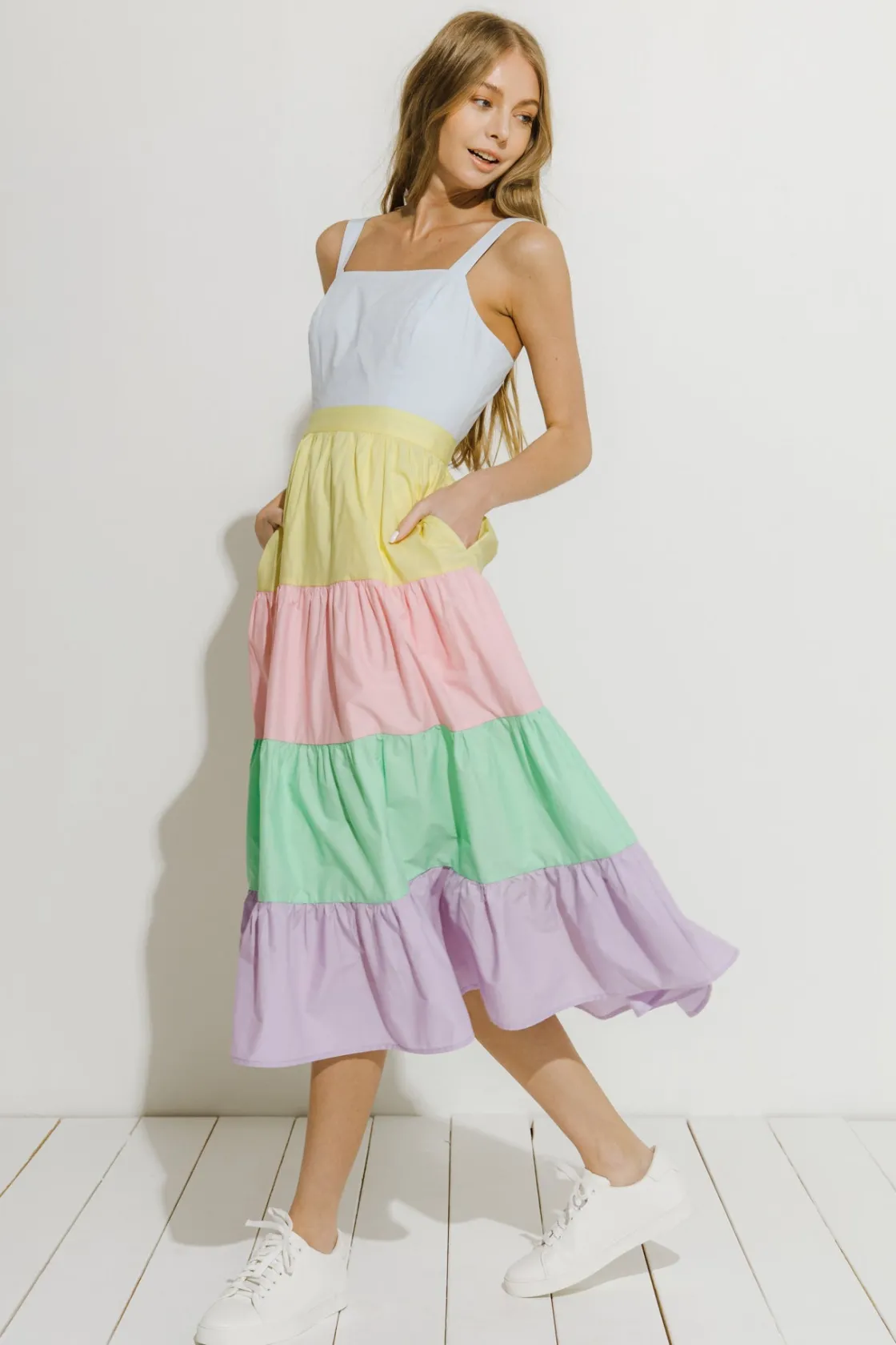 english_factory__pastel_c_1.webp ENGLISH FACTORY Tops*- Pastel Color Block Midi Dress MULTI