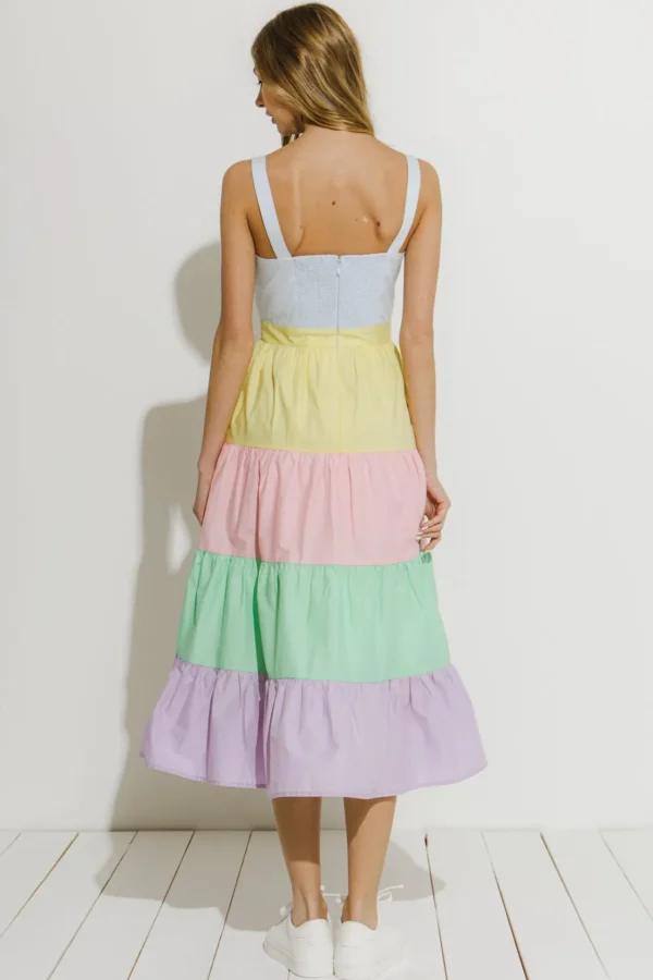 ENGLISH FACTORY Tops*- Pastel Color Block Midi Dress MULTI