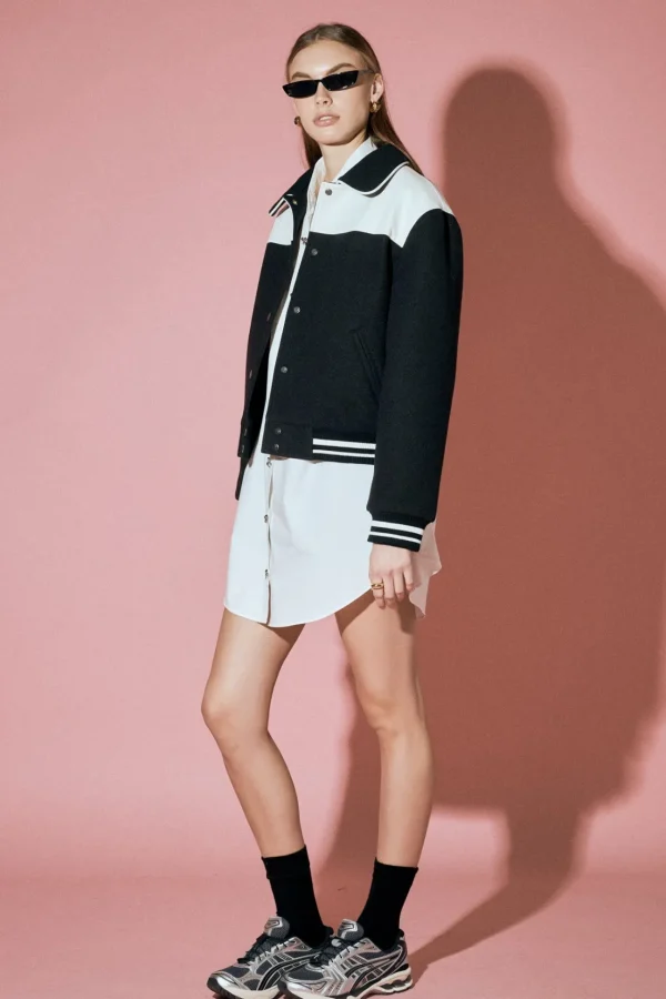 ENGLISH FACTORY Jackets & Coats | Tops*- Patch Detailed Bomber Jacket BLACK/WHITE