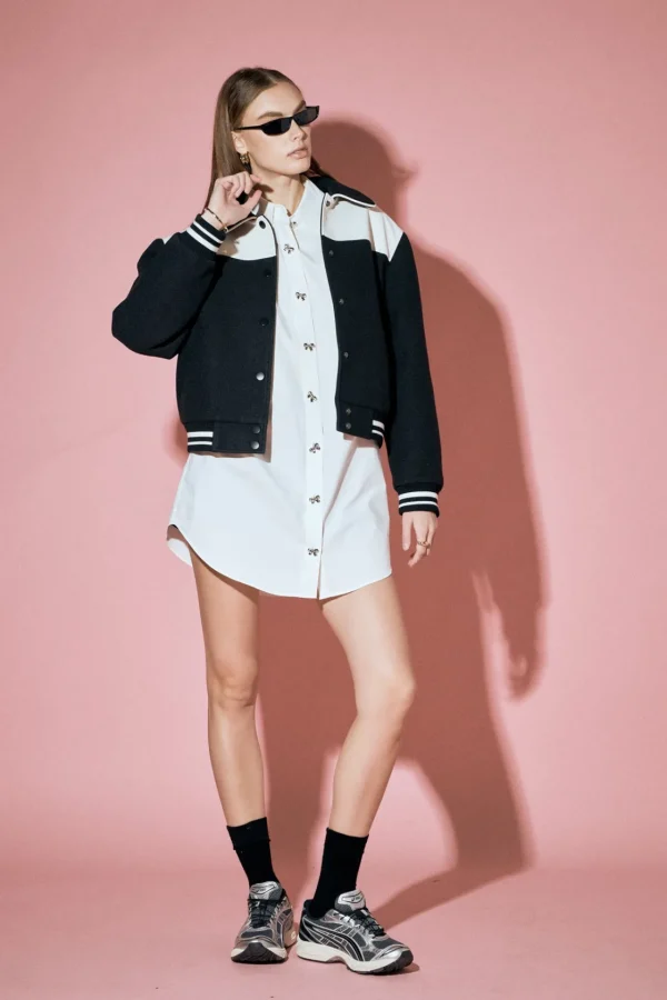 ENGLISH FACTORY Jackets & Coats | Tops*- Patch Detailed Bomber Jacket BLACK/WHITE