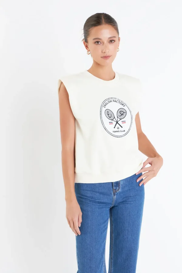 ENGLISH FACTORY Tops*- Patch Sweatshirt WHITE