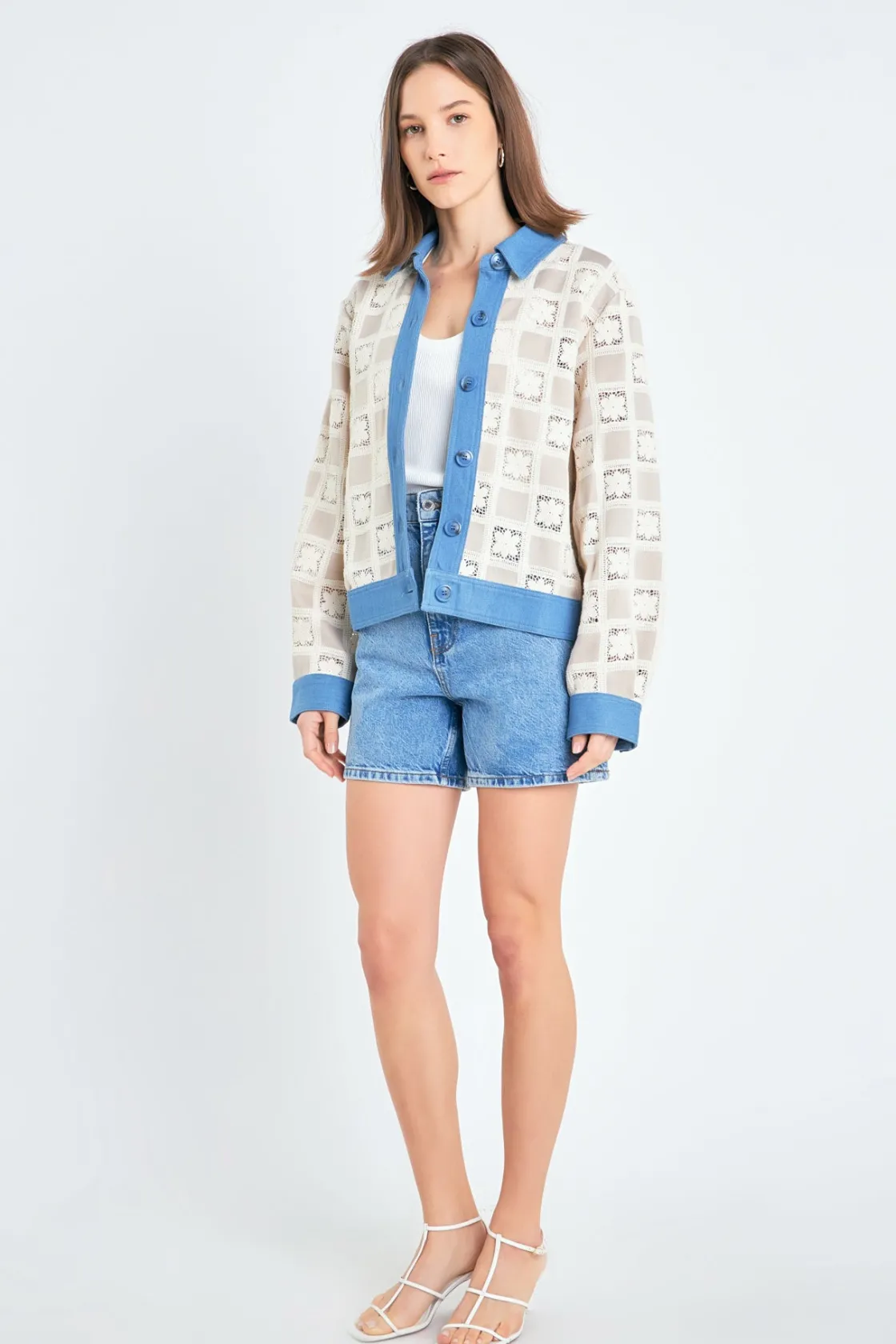 english_factory__patchwor_1-1.webp ENGLISH FACTORY Denim | Jackets & Coats*- Patchwork Crochet Denim Combo Jacket BEIGEMULTI