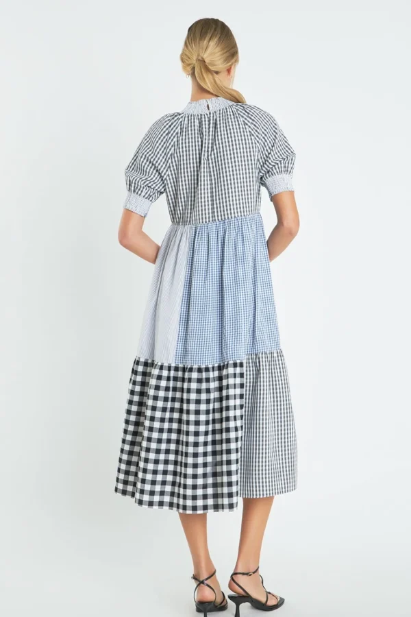 ENGLISH FACTORY Tops*- Patchwork Gingham Midi Dress MULTI