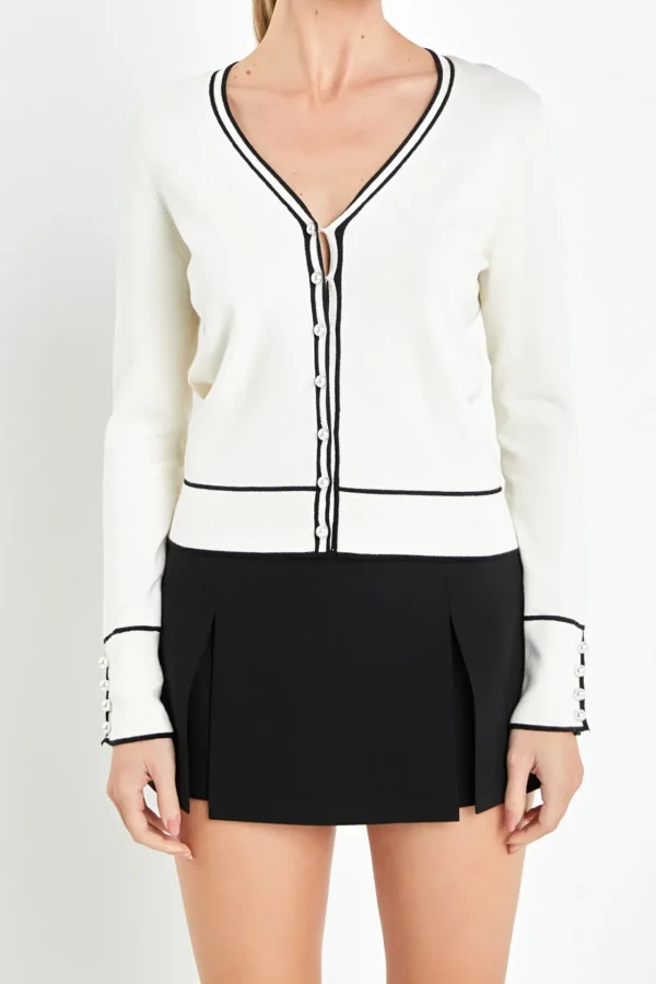 ENGLISH FACTORY Sweaters & Knits*- Pearl Button Knit Cardigan CREAM/BLACK