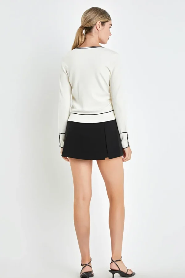 ENGLISH FACTORY Sweaters & Knits*- Pearl Button Knit Cardigan CREAM/BLACK