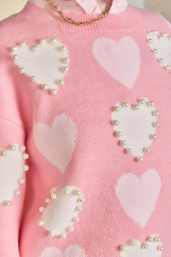 ENGLISH FACTORY Sweaters & Knits | Tops*- Pearl with Heart Pattern Sweater