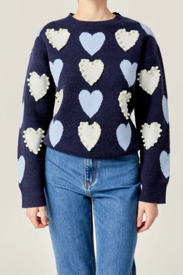 ENGLISH FACTORY Sweaters & Knits | Tops*- Pearl with Heart Pattern Sweater